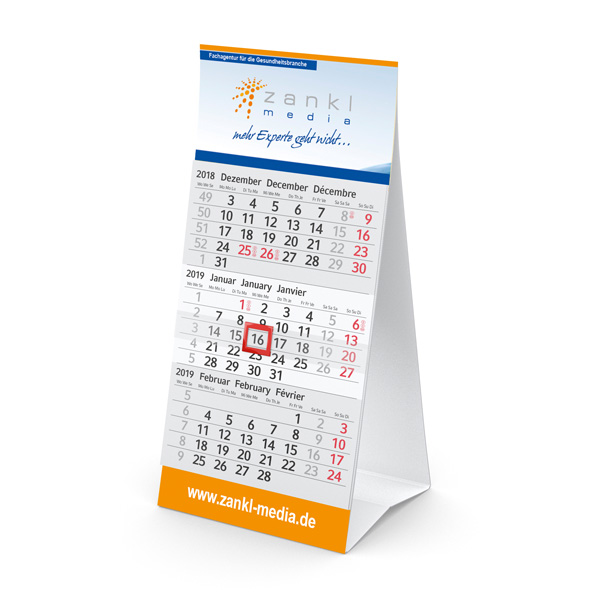 3-Monats Tischkalender Aufsteller